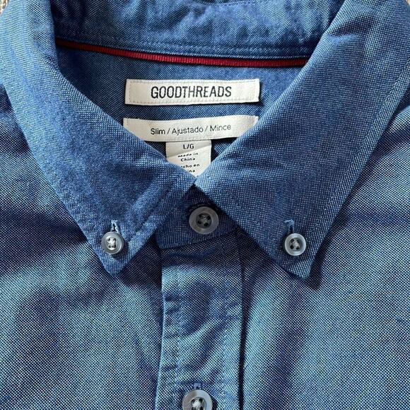 Goodthreads 100% Blue Cotton Long Sleeve Button Down Shirt Slim Large - Picture 7 of 7